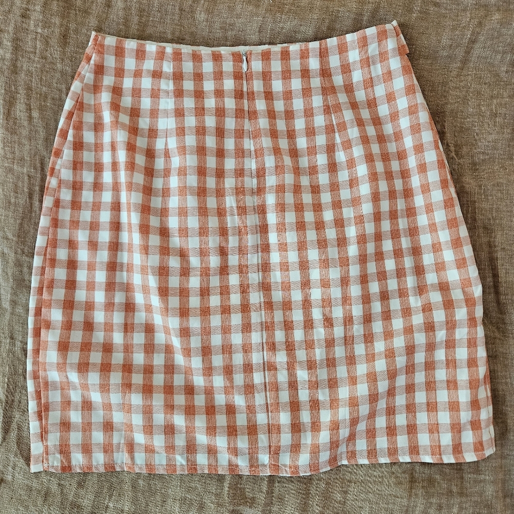Sabo Skirt "Cara" Peach Gingham Wrap Mini Skirt Size S - Picture 6 of 7